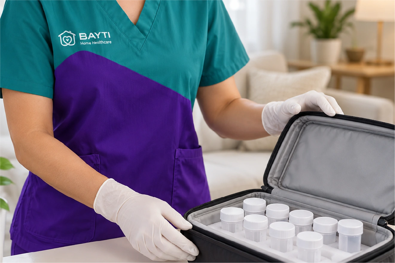 A sealed sample transport case with sterile containers