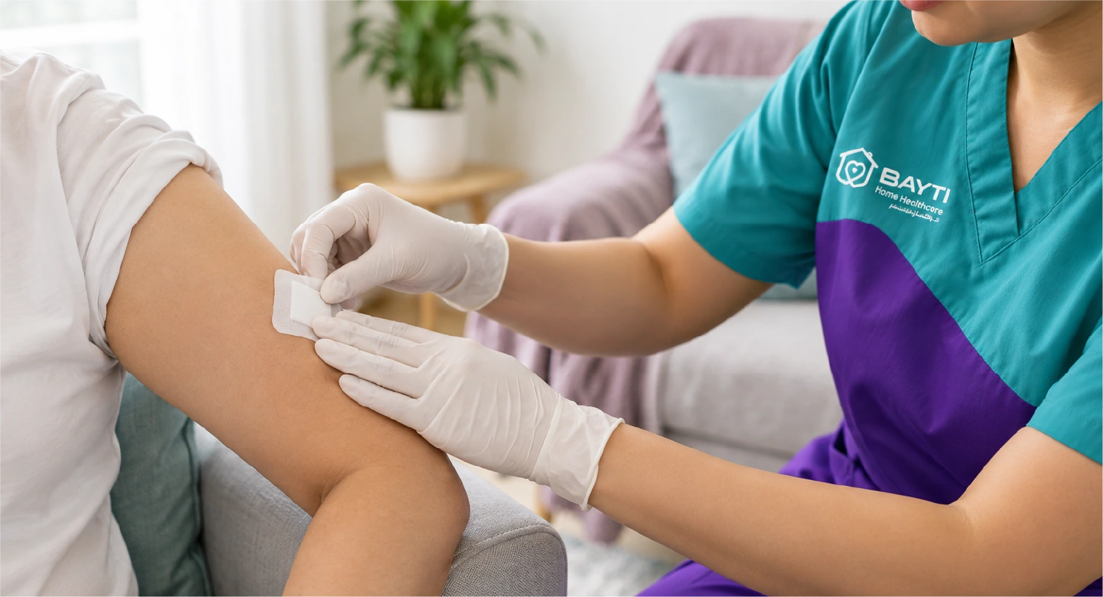 A small dressing applied after an injection at home